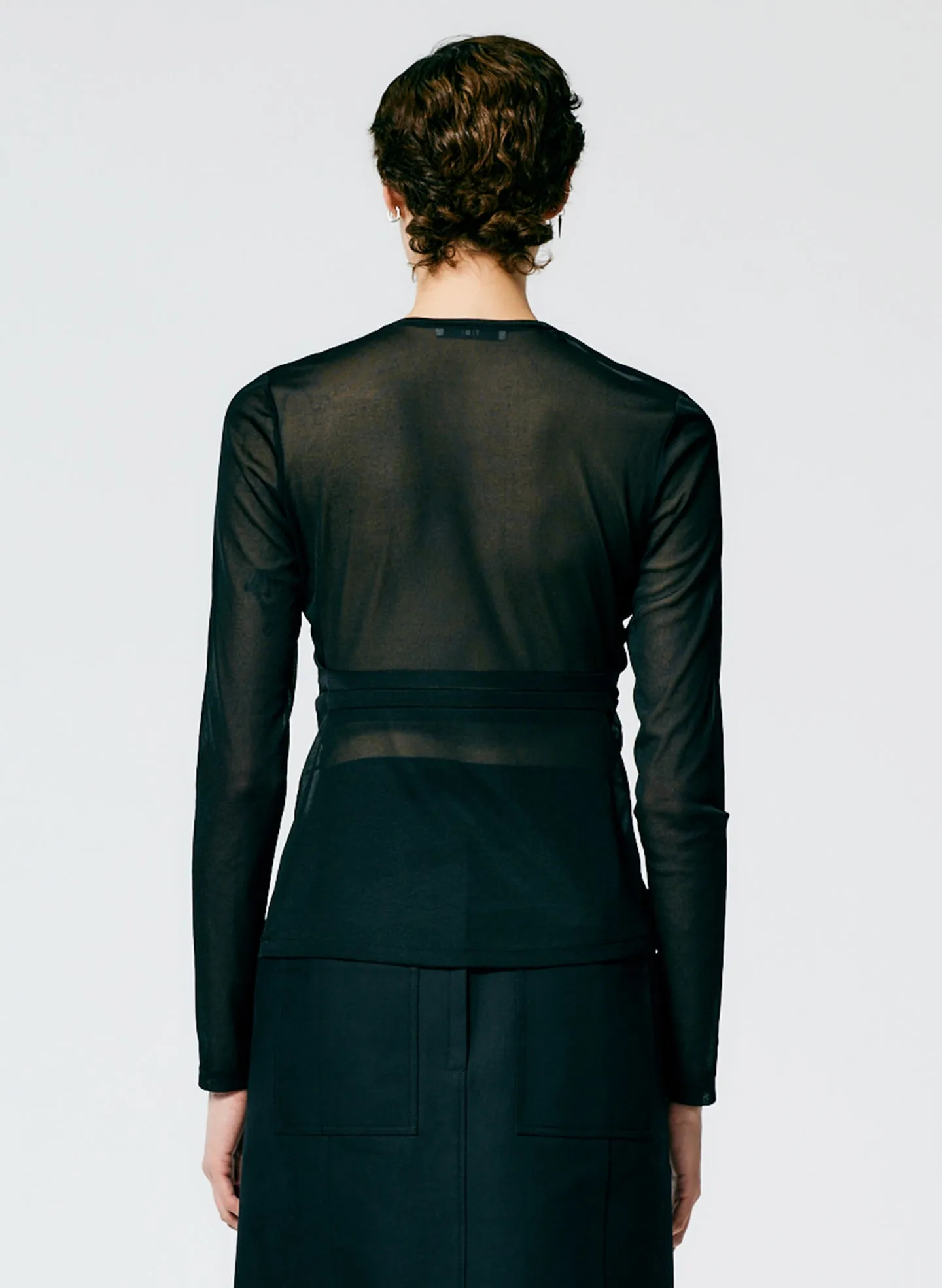 Sheer Gauze Long Sleeve Top With Pintuck Detail