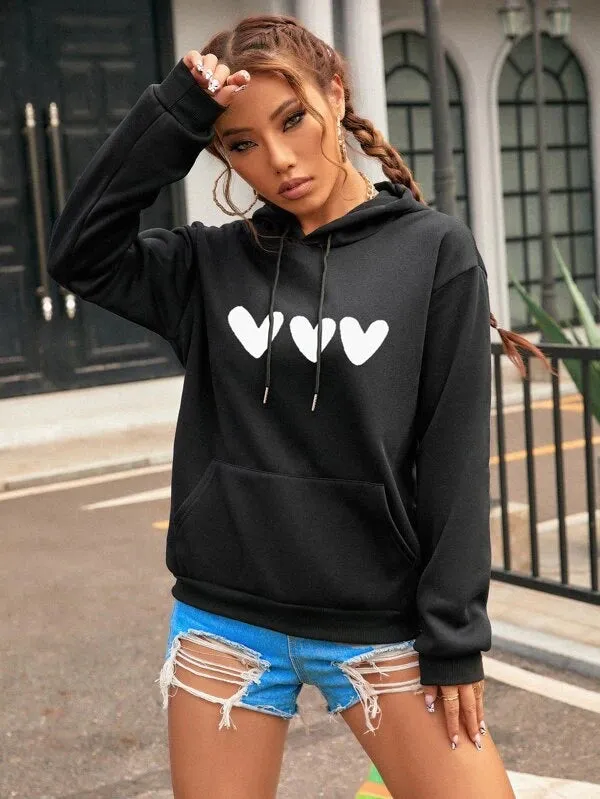 SXV  'hearts’ Printed Cool Aesthetic Sweatshirt Hoodie