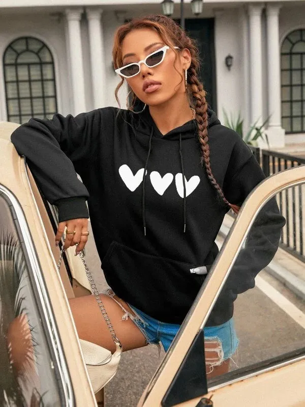 SXV  'hearts’ Printed Cool Aesthetic Sweatshirt Hoodie